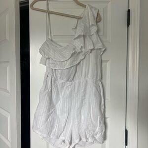 BCBGeneration White Ruffled One-Shoulder Jumpsuit